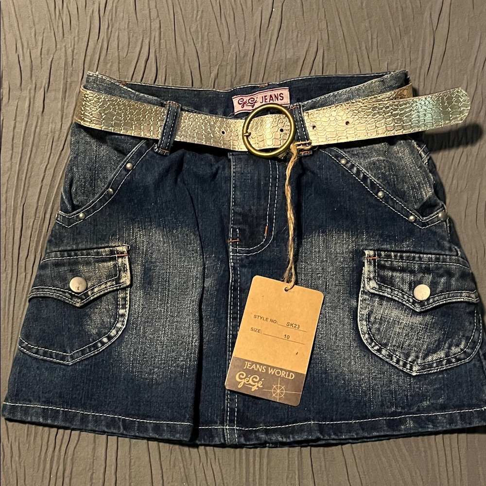 GiGi New York Dark Blue Skirt with Metallic Gold Belt